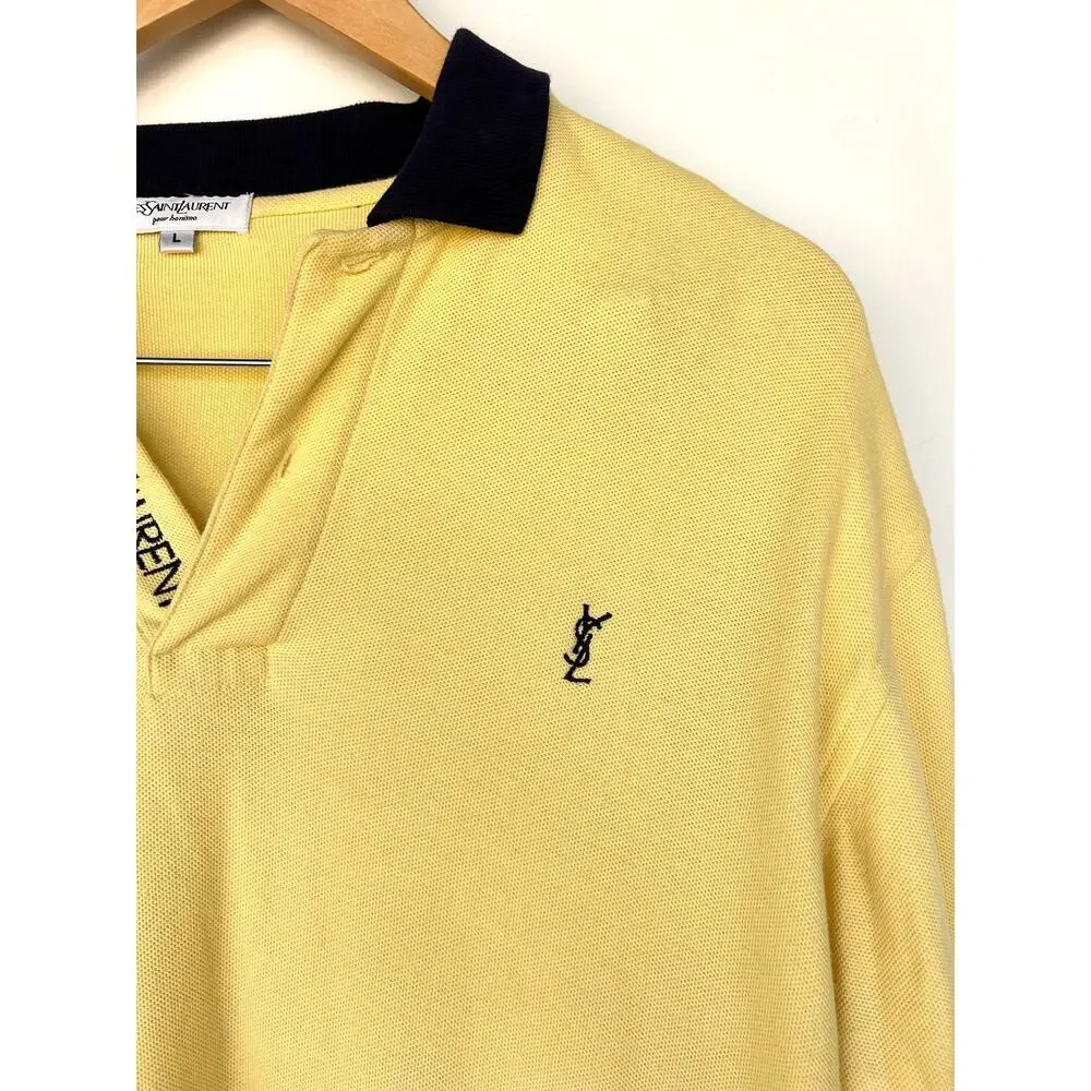 Vintage Yves Saint Laurent Oversized Shirt Long Sleeve Yellow YSL Logo Sporty